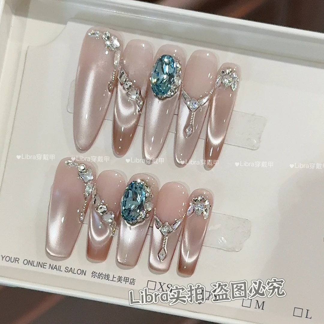 【月落星沉】新款手工穿戴甲中长款美甲甲片2025最火爆款猫眼美甲