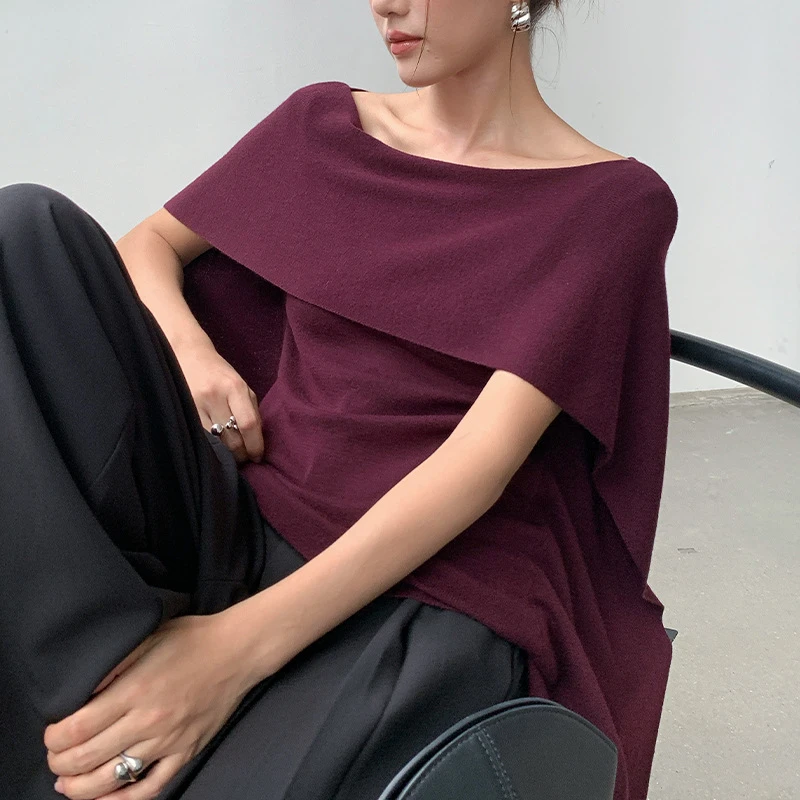 FONE简禾气质优雅斗篷式针织衫女2025秋季法式套头披肩上衣