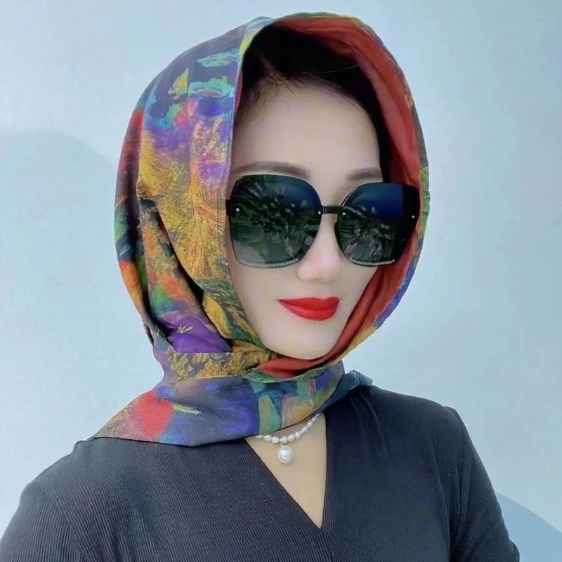 新春罗纹缎双面丝巾帽新款飘带时尚多功能防晒旅游休闲百搭户外款