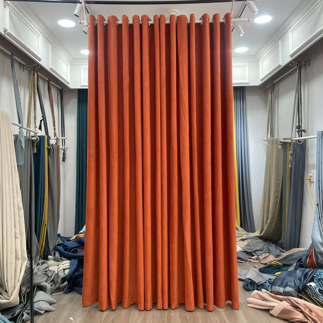 5米绒布（爱玛仕橙）一对成品窗帘