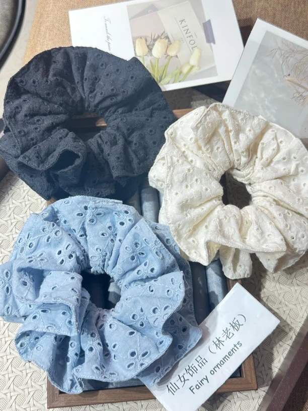 【123】～减龄少女气质纯色镂空双层蕾丝肥肠圈韩国盘发丸子头发圈