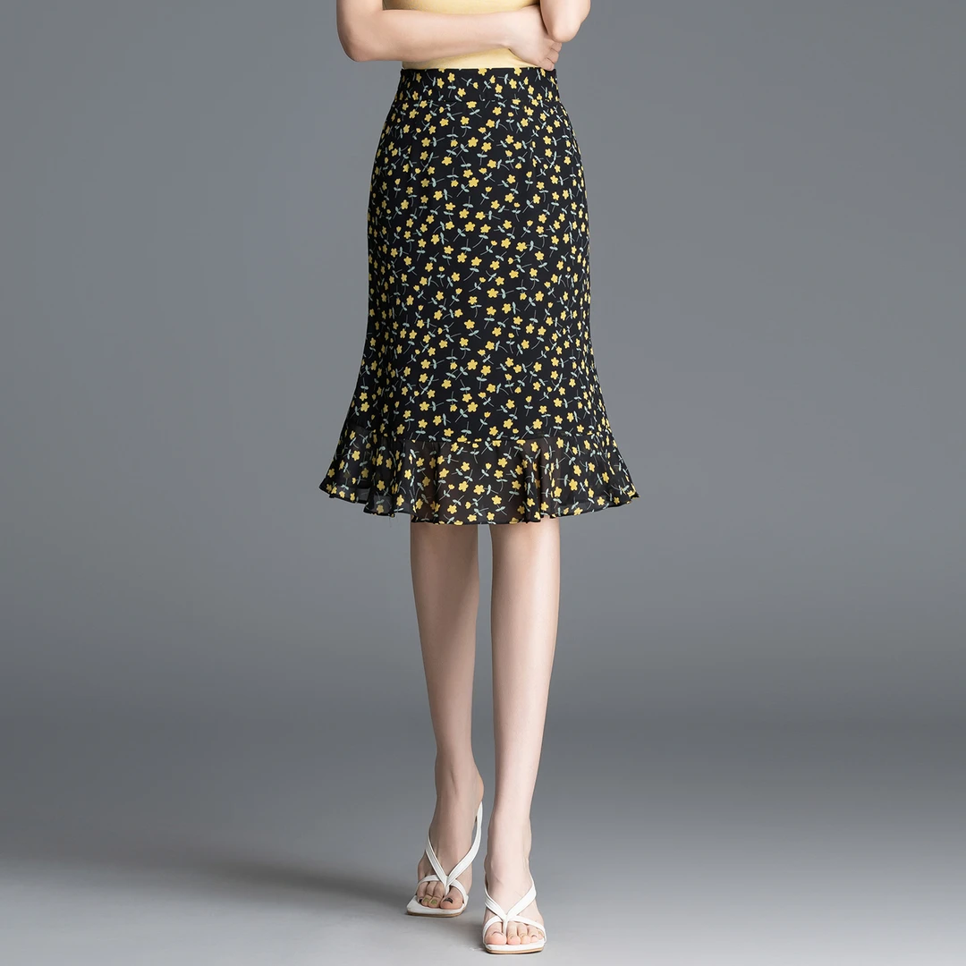 2025夏季新款碎花半身裙女薄款雪纺裙高腰显瘦包臀裙小个子鱼尾裙