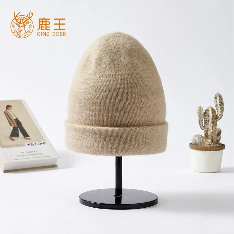编号PSM03鹿王24秋冬新款女100山羊绒纯色保暖针织帽 厚