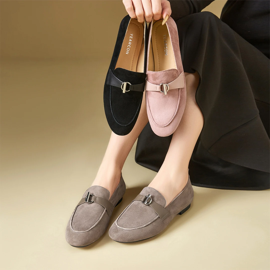 意尔康女鞋春秋新款时尚软底百搭浅口真皮舒适都市假日复古乐福鞋