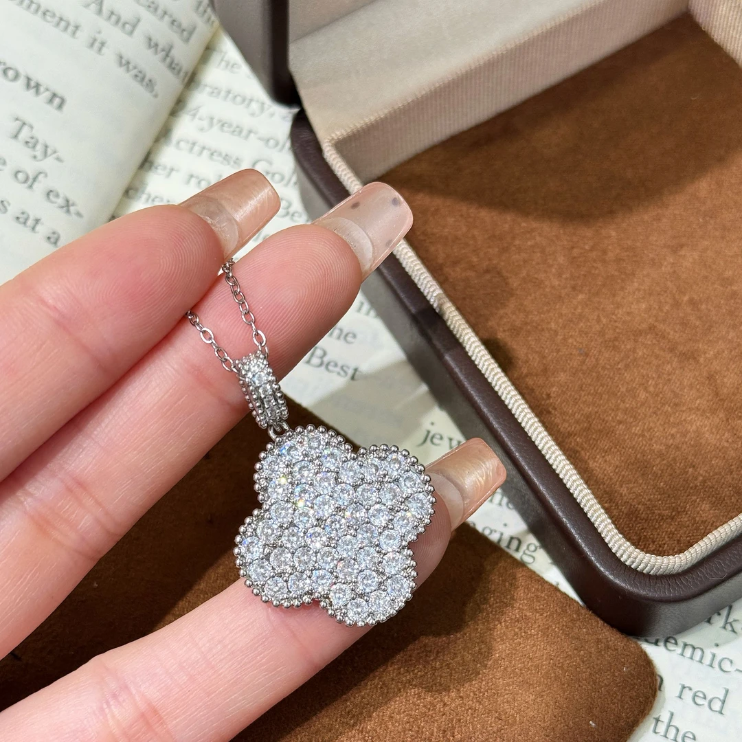 柯柒 钛钢项链 满钻四叶草项链女轻奢小众设计高级精美时尚锁骨链