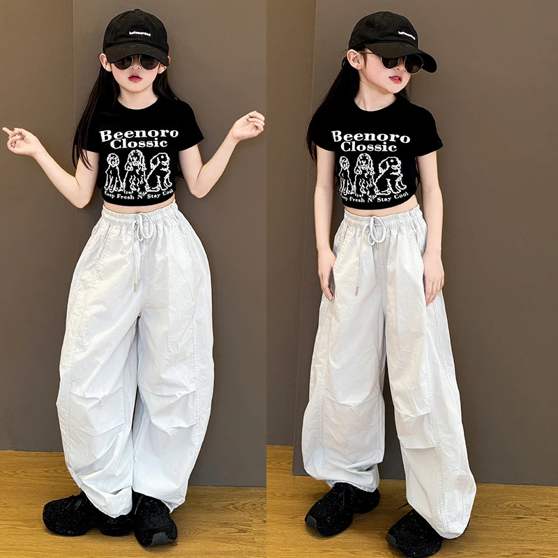 女童夏季宽松阔腿裤套装休闲时尚夏装新款2025女孩洋气时髦两件套