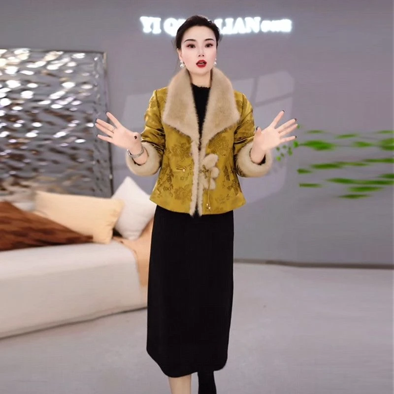 高级雪花绒拼接外套连衣裙两件套2025秋冬季新款显瘦中长款套装