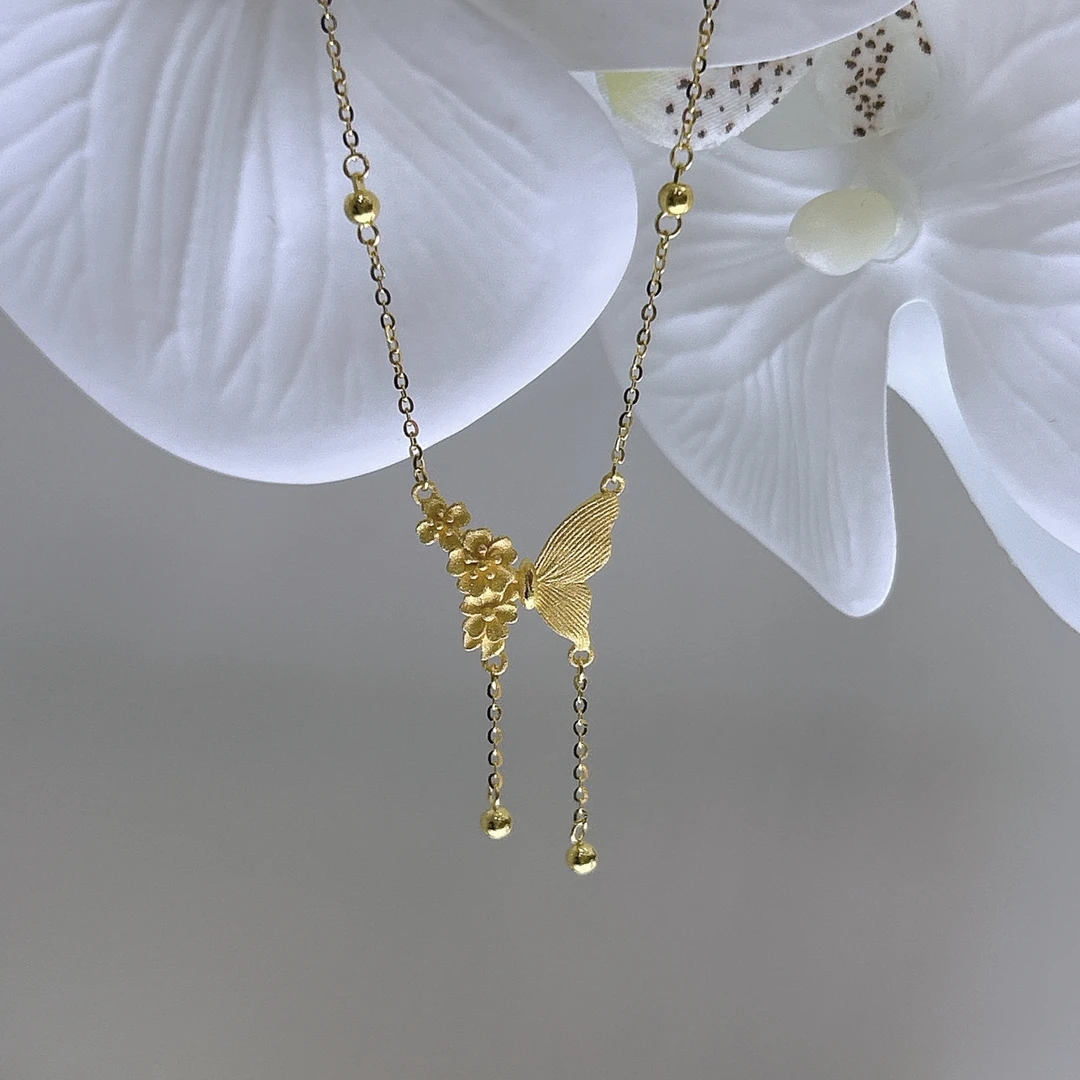 5G工艺足金999简约精美半花半蝶套链