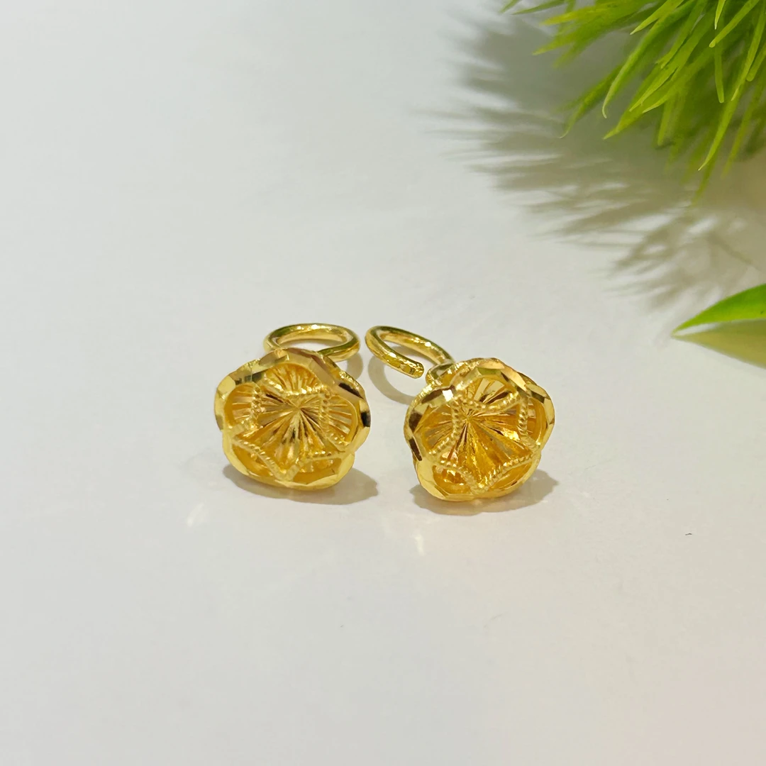 【富远黄金】足金双层影底星弯针耳钉FYHR01010932