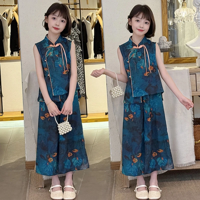 2025新款亲子装女妈妈女童夏季修身国风中式古风民族女孩汉服套装