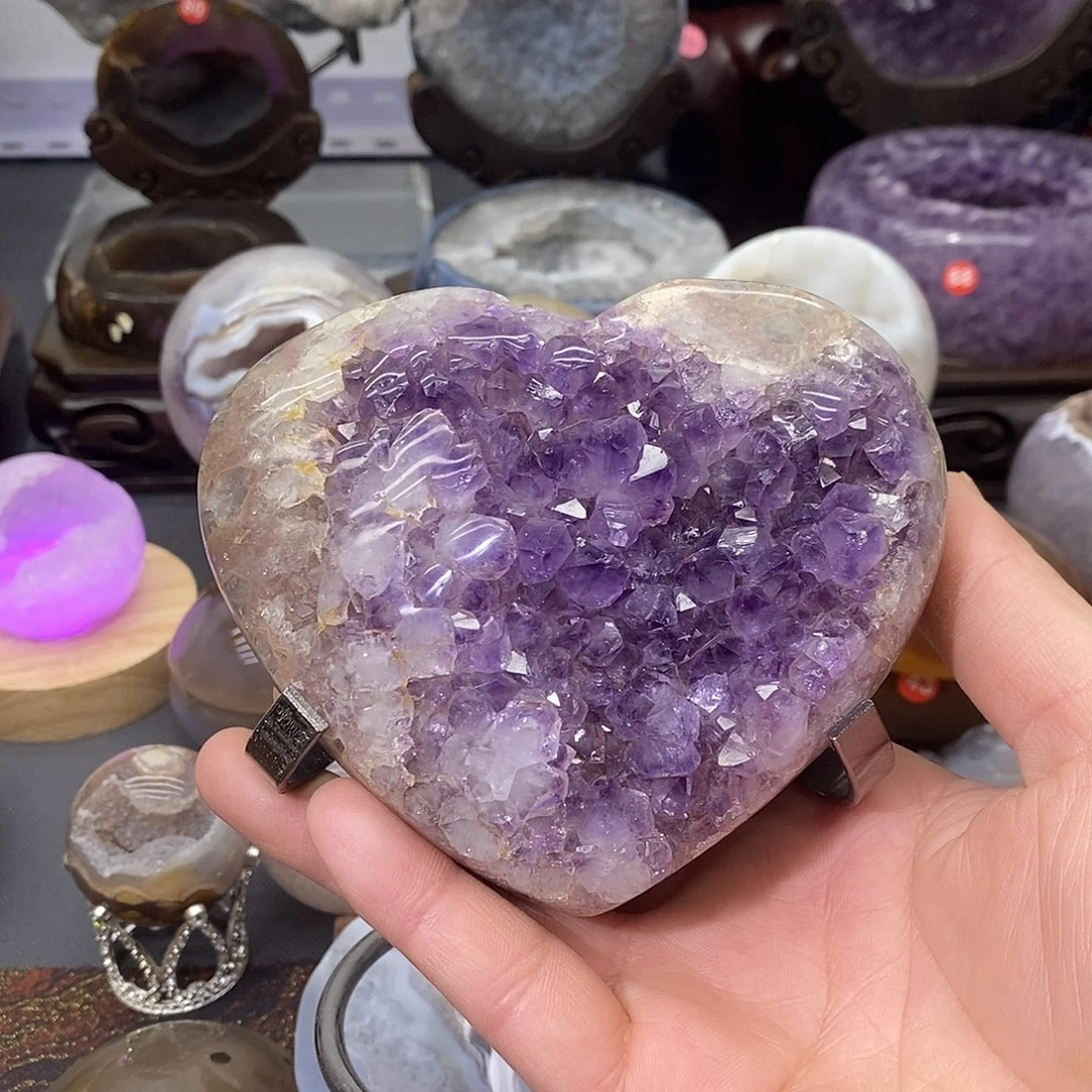 未镶嵌紫晶摆件紫晶爱心