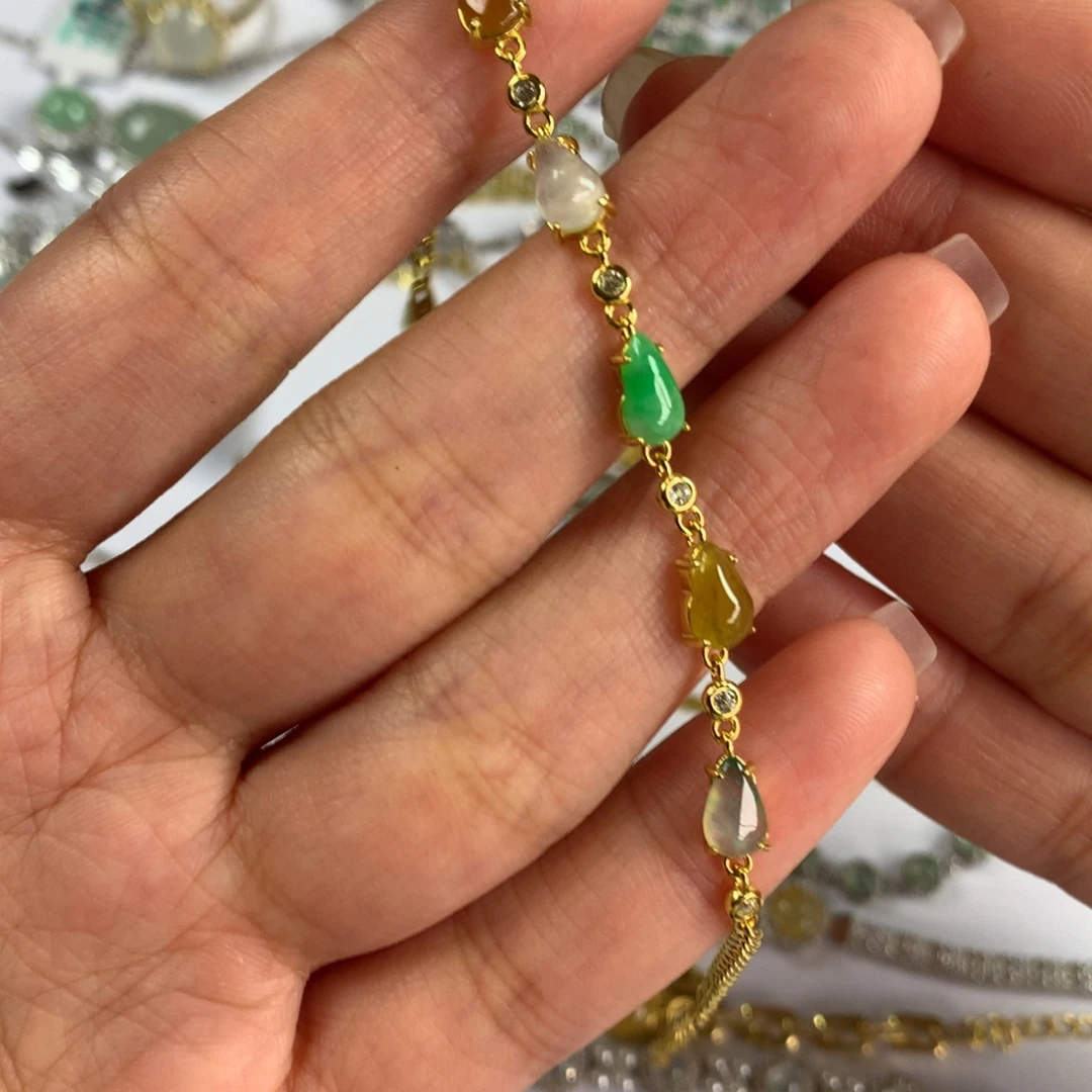 翡翠银S925镶嵌戒指手链