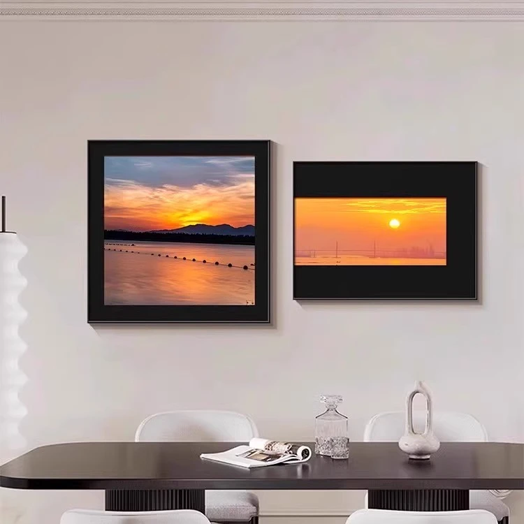 落日余晖高级感餐厅装饰画金山写实饭厅餐桌挂画卧室客厅平面壁画