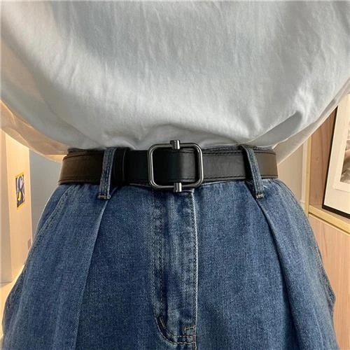 韩国百搭男女无孔简约皮带潮免打孔时尚ins收腰裤带学生休闲