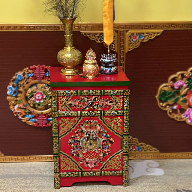 《一屉二门竹节柜》民族风手工彩绘角柜藏式边柜46*37*72