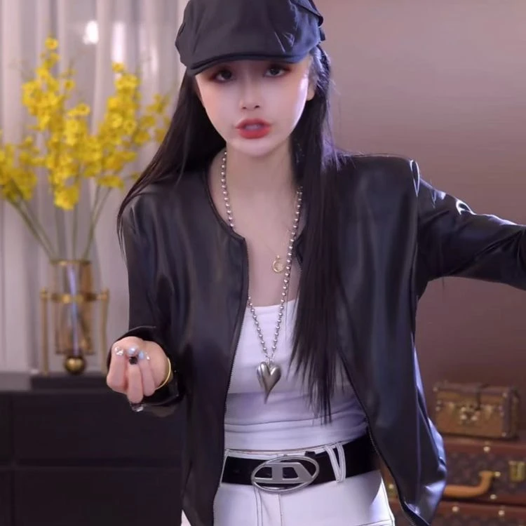 黑色皮衣外套春秋新款2025高级时尚短款机车夹克皮夹克上衣