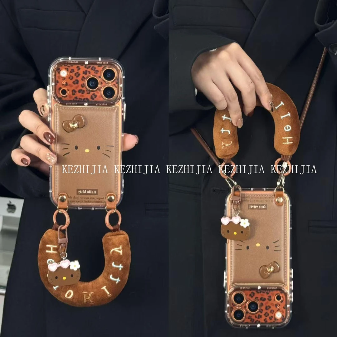 【壳之】棕豹纹蝴蝶结KT表情透明气囊适用苹果17/16/15/14手机壳女