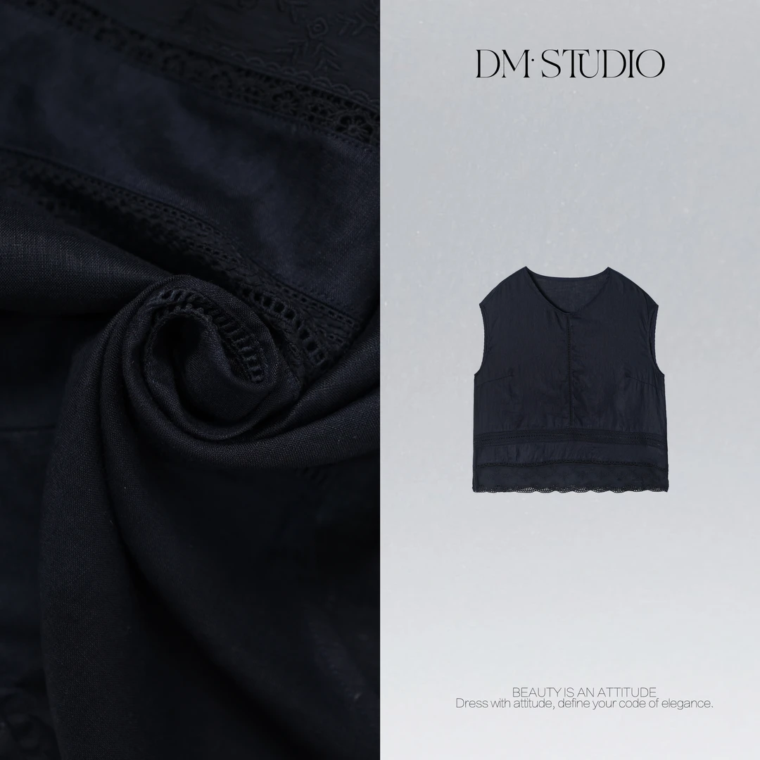 DEDM•STUDIO/气质精致100%亚麻镂空圆领无袖背心上衣2506BX/6797