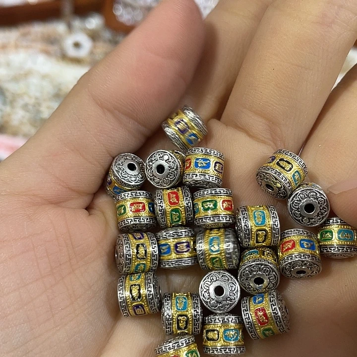 玛瑙/玉髓合金珠宝半成品7个六字箴言转经筒