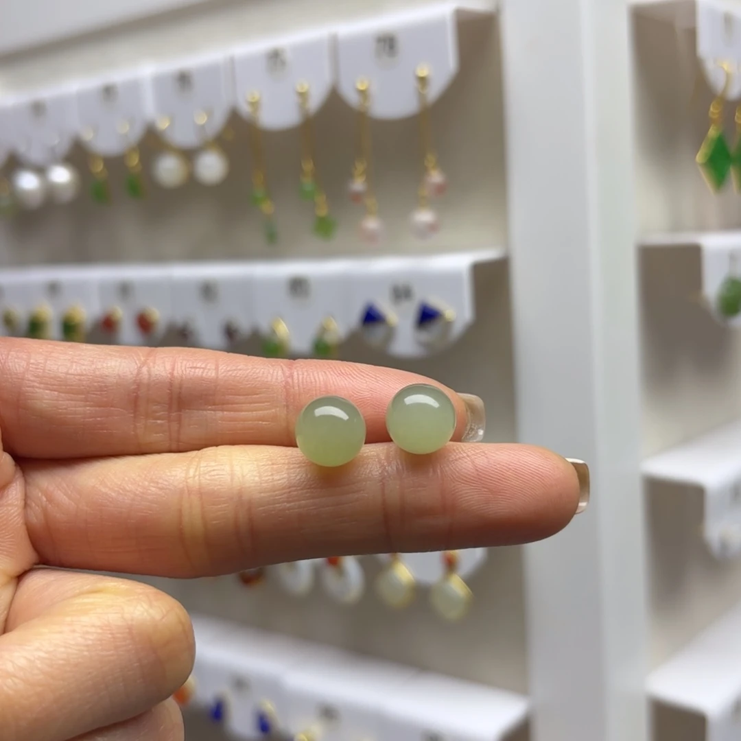 和田玉银S925镶嵌耳饰