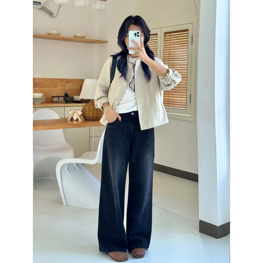 花雅图【梵克】（加长版）秋季上新高品质重工款中高腰显高显瘦阔腿裤