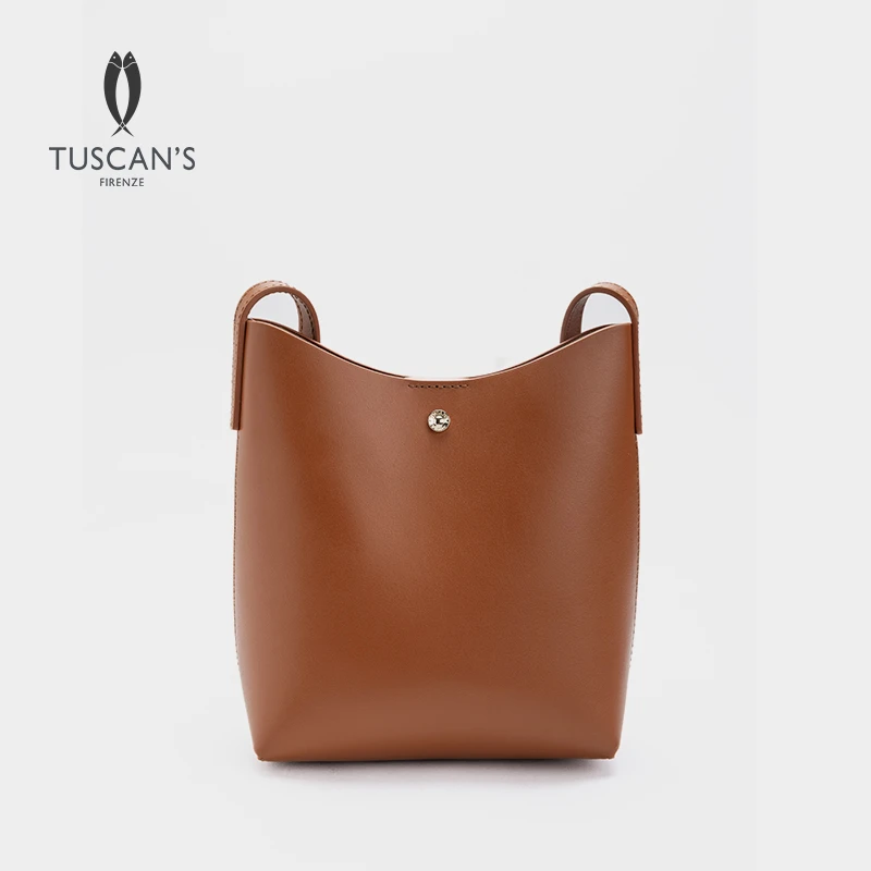 TUSCAN'S简约百搭水桶包真皮单肩斜挎包包女包时尚通勤TS时代双鱼