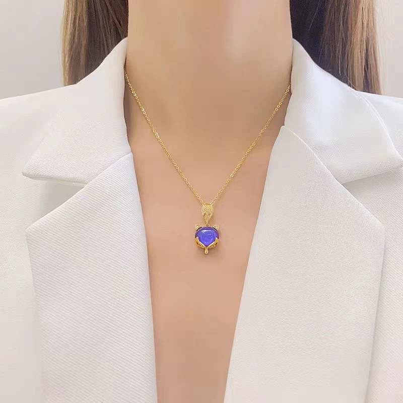 铜合金项链 600狐狸项链时尚百搭合成立方氧化锆项链