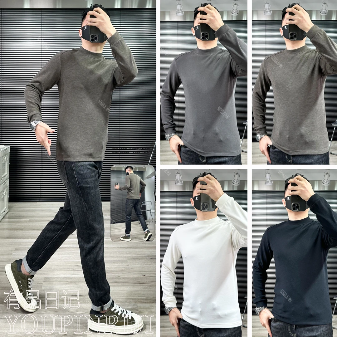 爆款保暖爽肤绒半中高领打底衫纯色弹力棉长袖t恤厚约290克