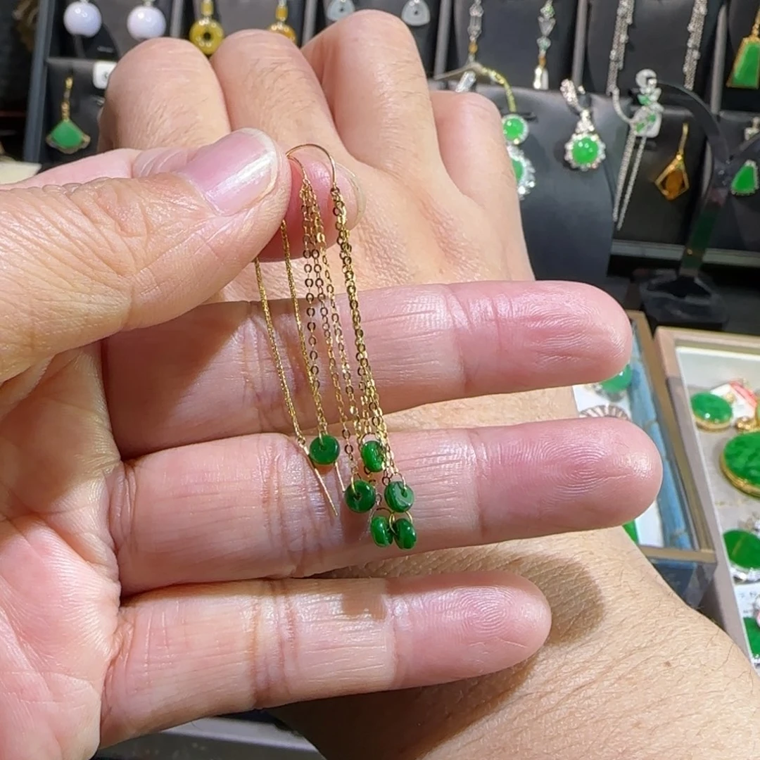 翡翠18K金镶嵌颈饰耳线