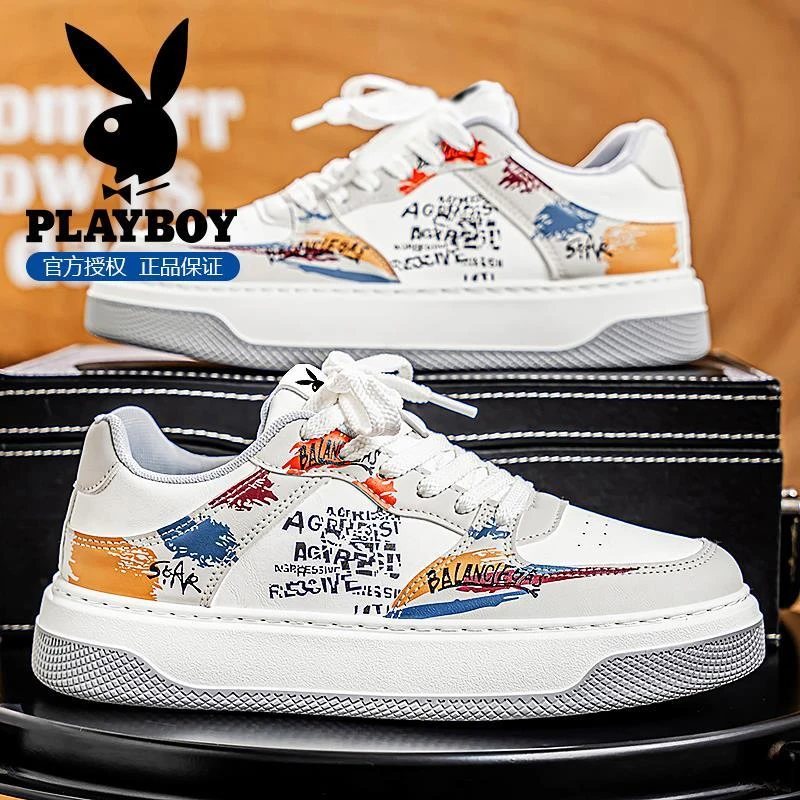 花花公子鞋子男2025新款冬季青少年百搭潮流小白厚底防滑休闲板鞋