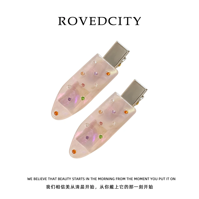 高级感醋酸彩钻发夹侧边刘海夹女新款无痕夹碎发卡夹子头饰鸭嘴夹