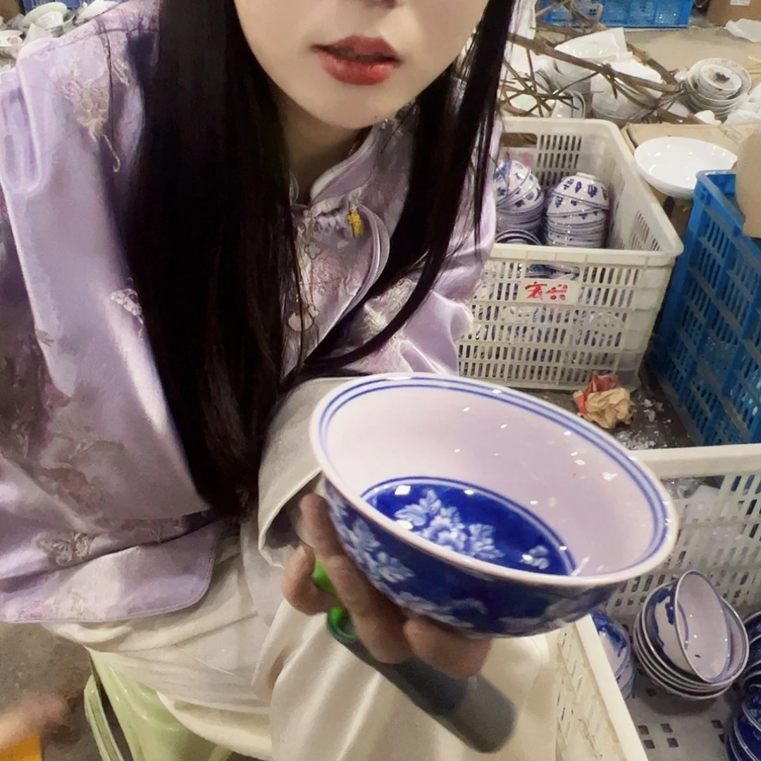 摆件景德镇红xixi5寸青花牡丹碗