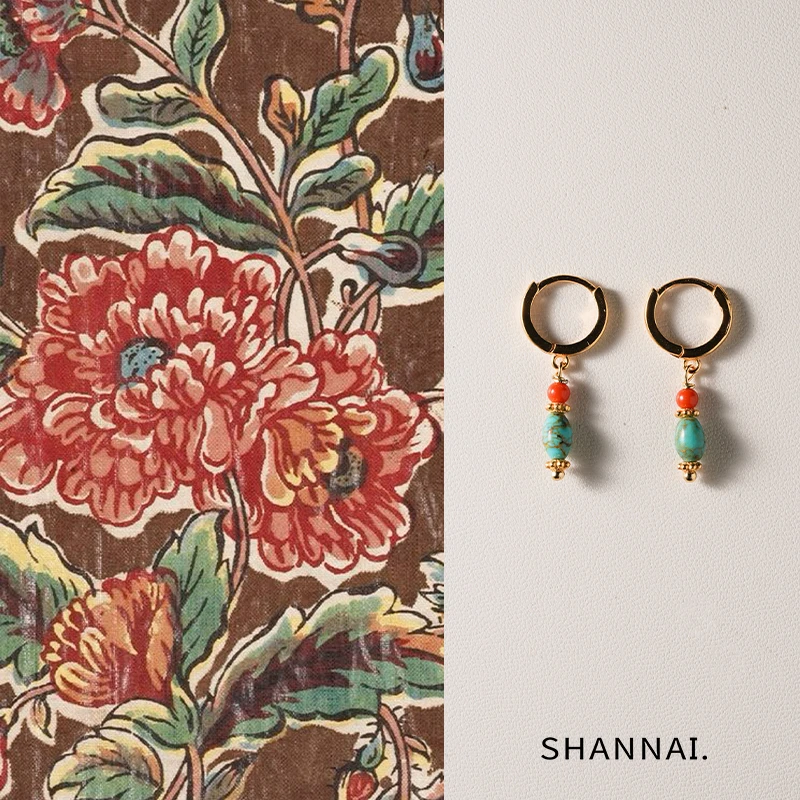 shannai原创「岁岁安澜」新中式国风南红手工耳环耳扣耳饰