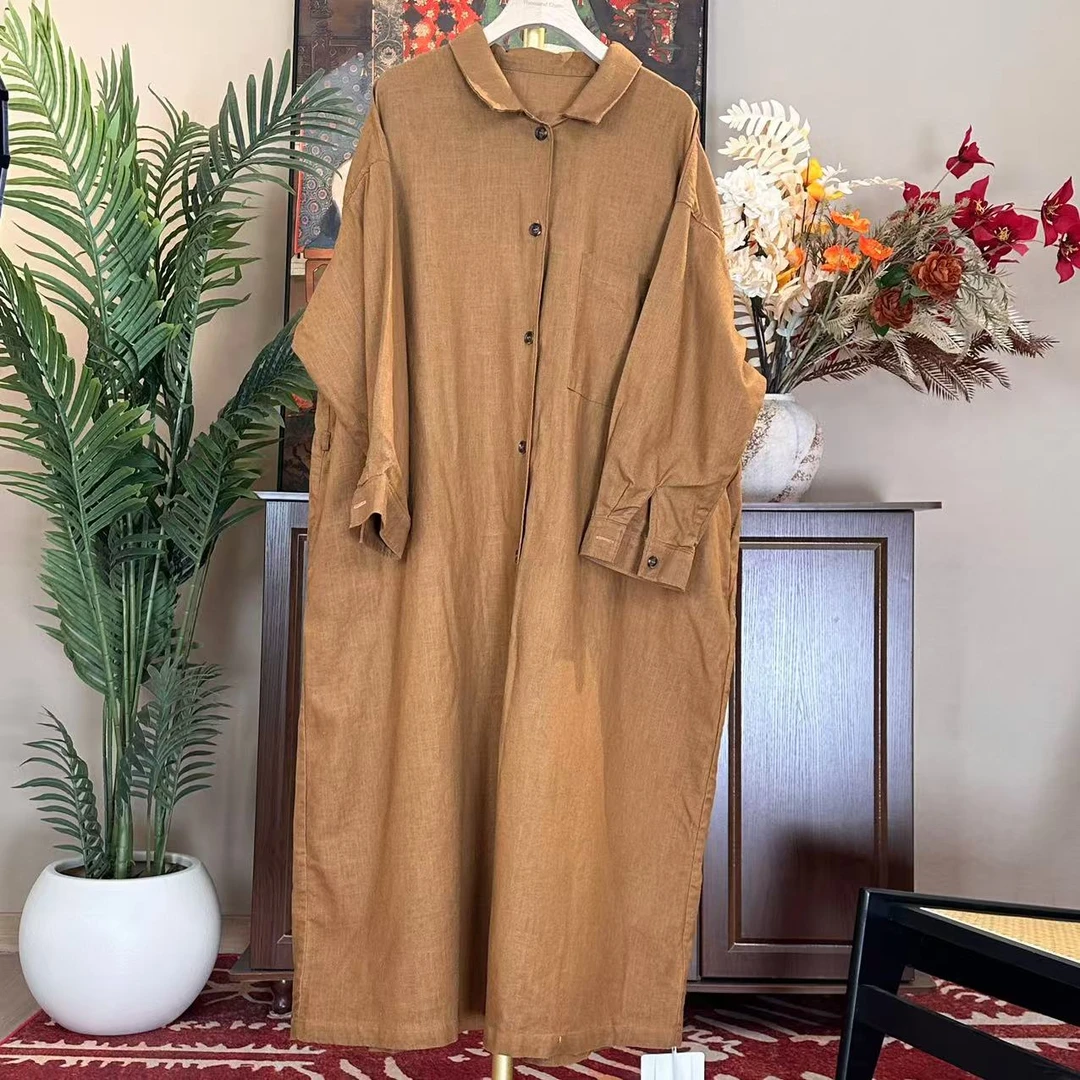 F7005萌萌设计师女装长款纯色连衣裙休闲袍裙（衣长116 胸围132）