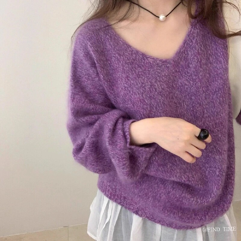 秋冬法式松弛感慵懒风韩系v领针织衫女宽松高级感软糯花线ins毛衣