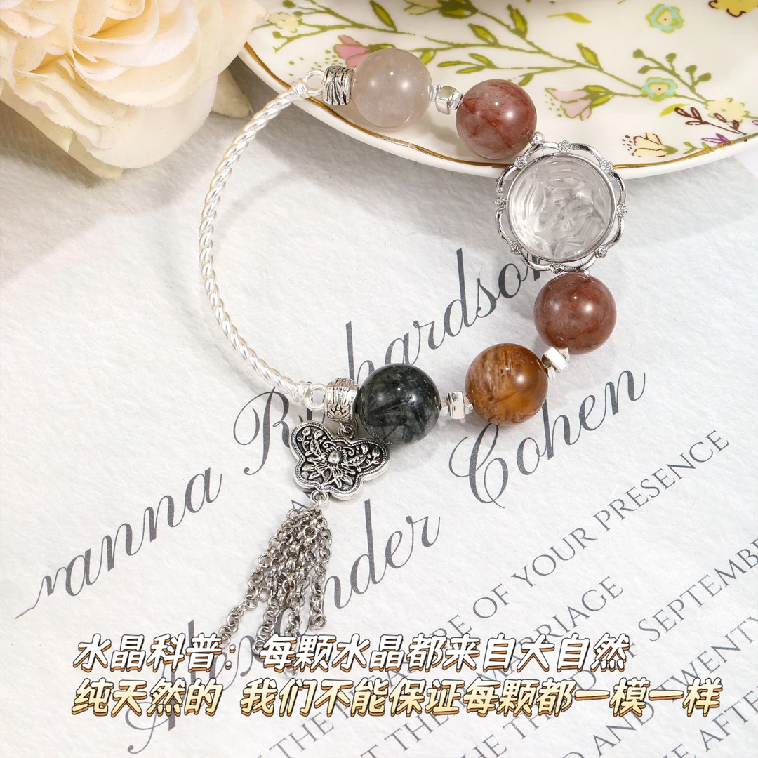 cb3489 彩兔毛 白水晶九尾狐盒子百搭水晶手串