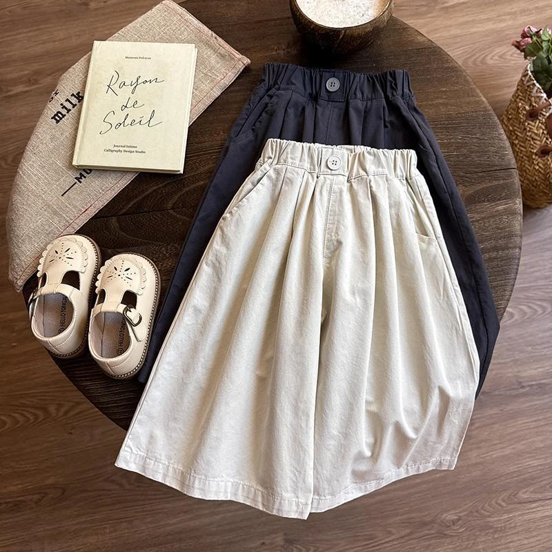 女童裤子春秋款2025新款森系女宝宝春装儿童九分裤女孩洋气阔腿裤