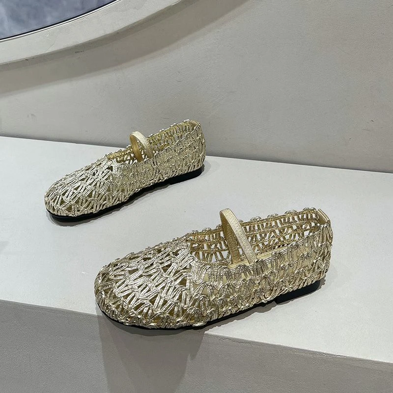 复古编织渔夫鞋女2025夏季镂空透气浅口单鞋平底玛丽珍凉鞋配裙子