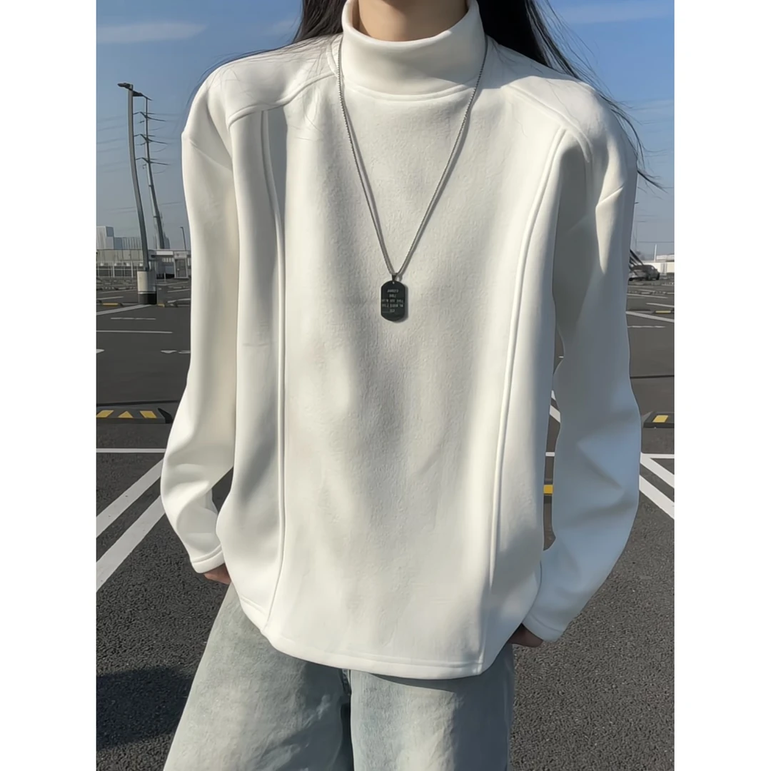 320g重磅解构半高领德绒长袖T恤男士秋冬美式保暖内搭打底衫上衣