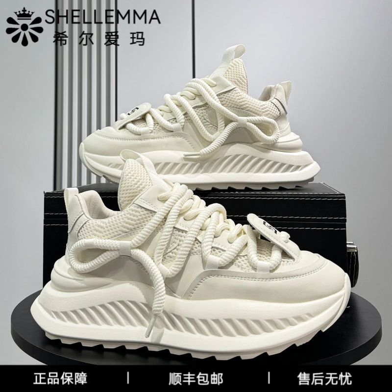 希尔爱玛厚底老爹鞋男新款夏季透气网面鞋子男潮超火内增高休闲运