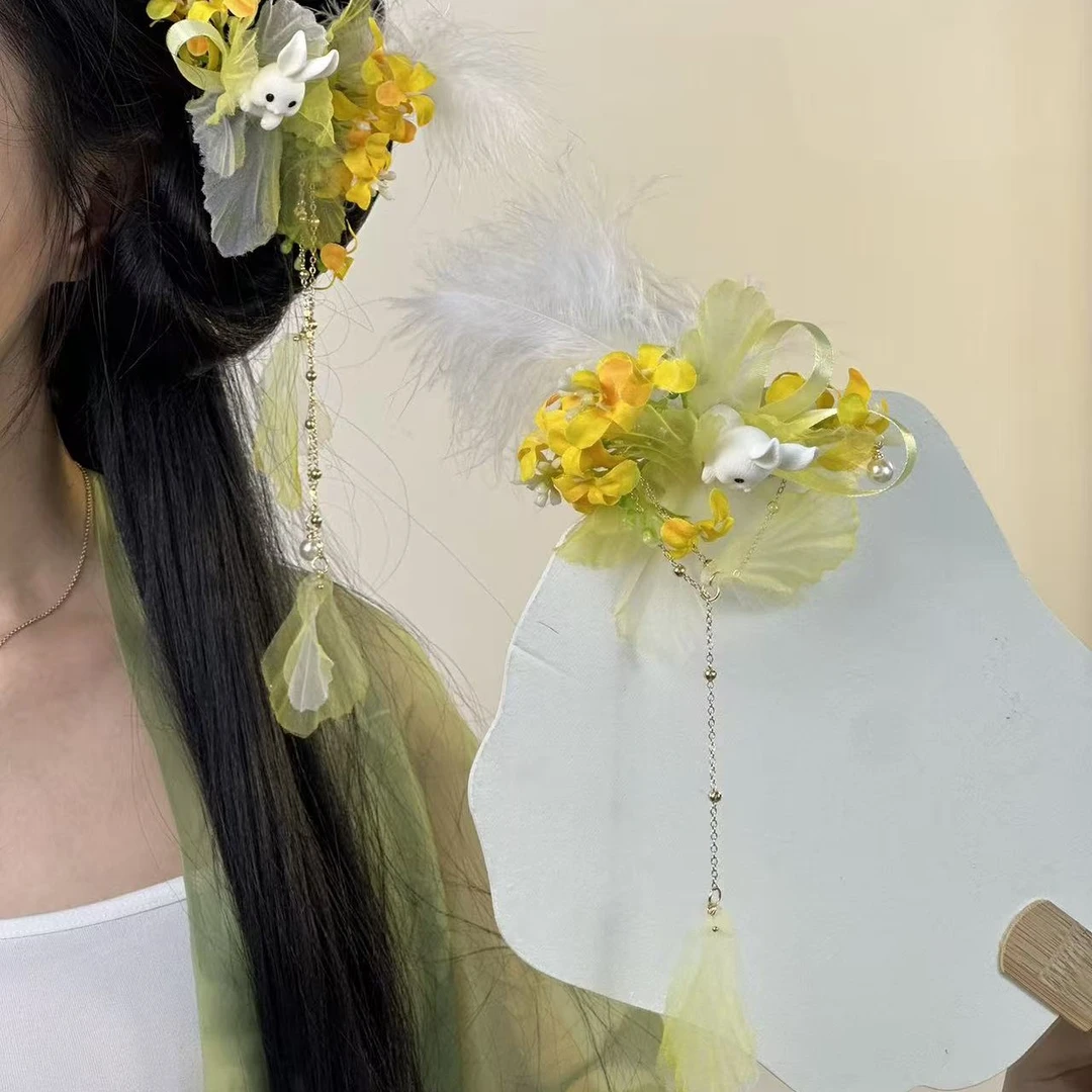 中秋桂花兔发夹汉服古风配饰发饰