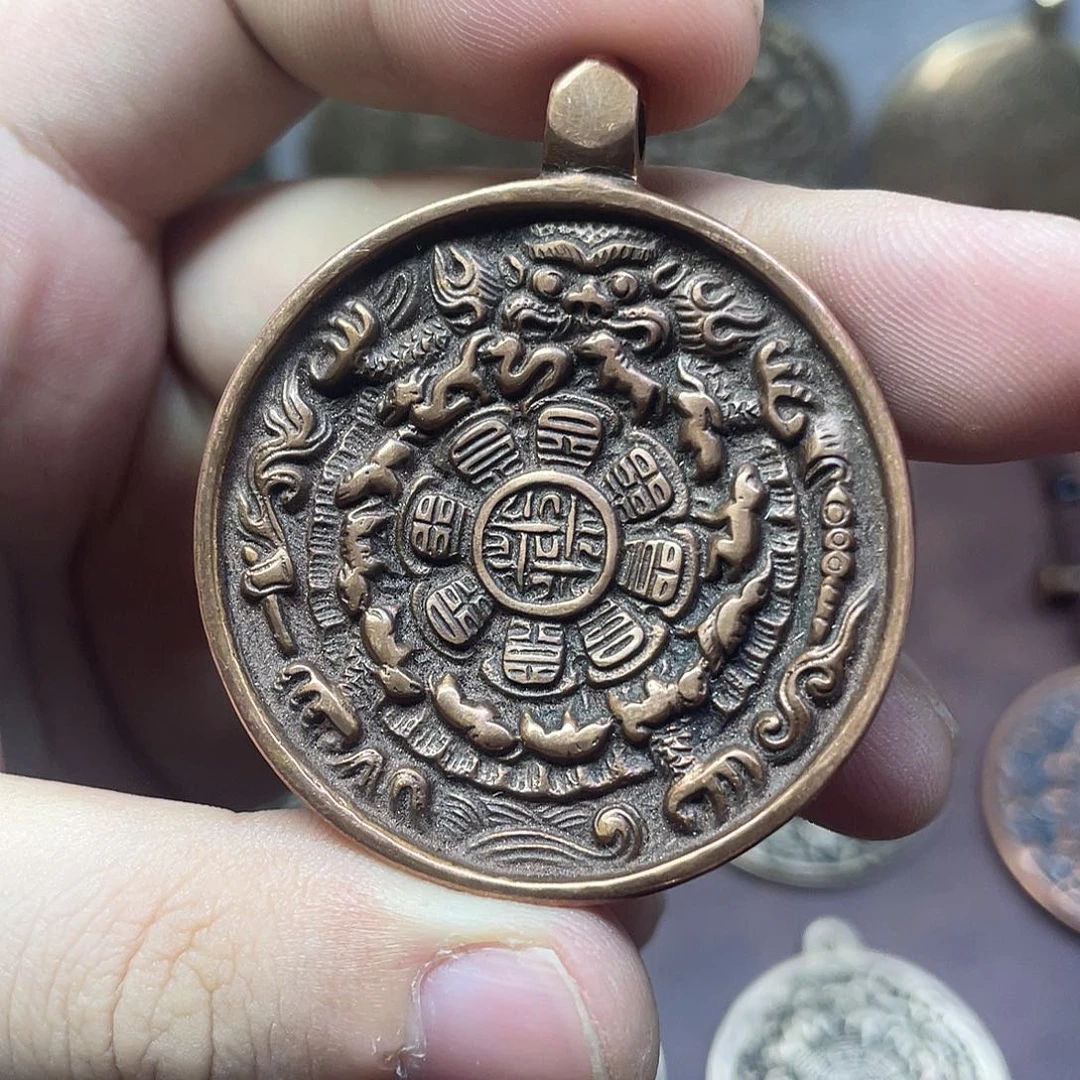 紫铜麟甲熊九宫八卦牌