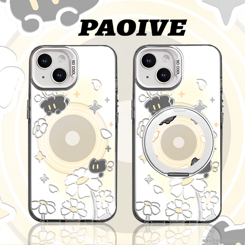 适用苹果华为vivo一加iPhone14小米三星猫咪播放器防摔彩银手机壳