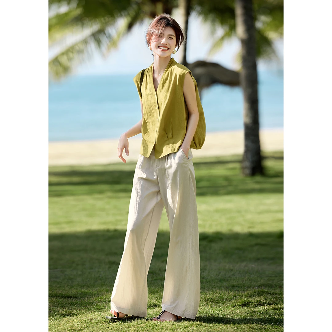 XWI/欣未【都市悠然时光】2025夏季时尚百搭衬衫裤子两件套装6293