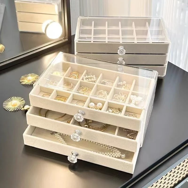 大容量植绒布首饰盒高颜值新款戒指项链耳饰耳钉收纳盒高级感防尘