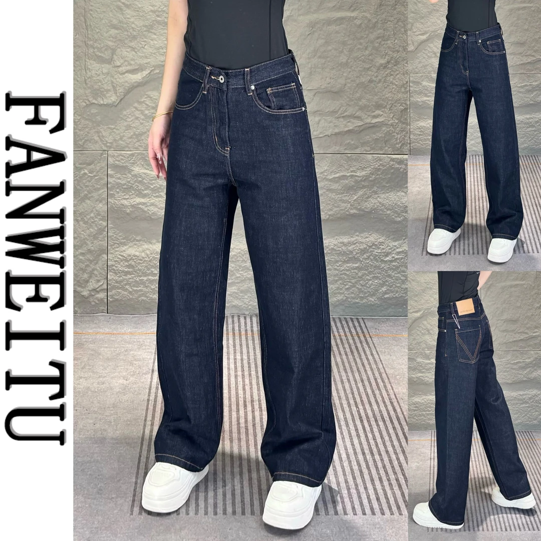 秋季新款100棉男士深蓝色宽松牛仔裤美式高街高品质弯刀裤TB3313