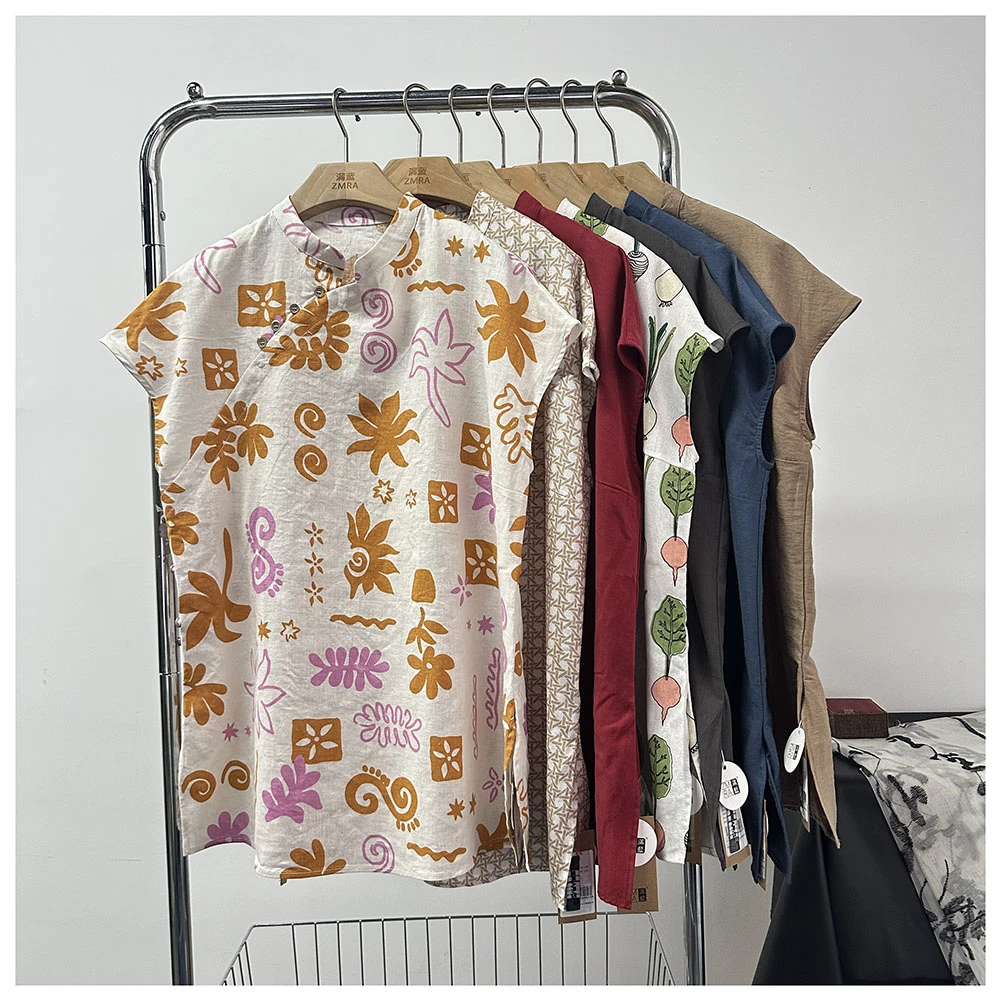 B201  夏季新款女士宽松复古国风圆领休闲亚麻背心女