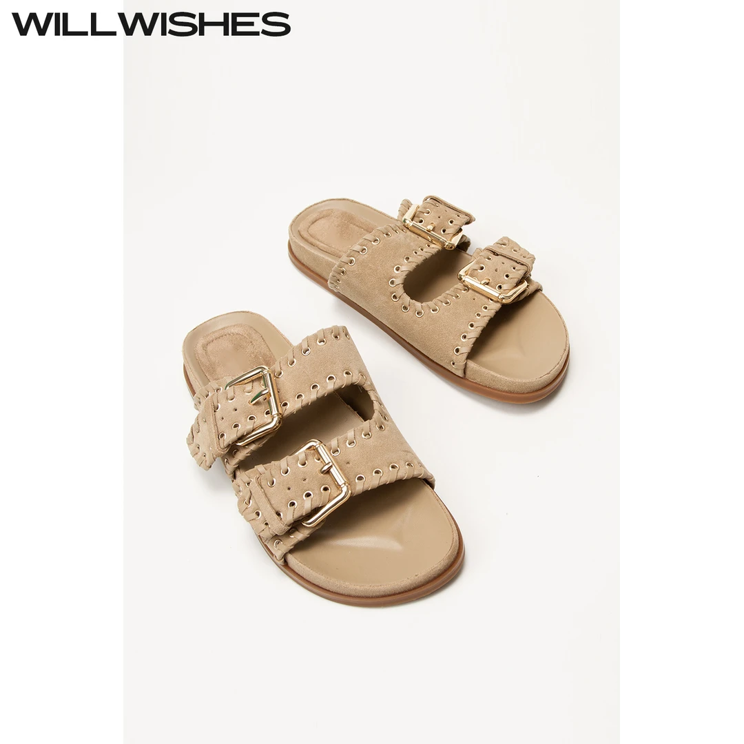 WILLWISHES/王玎设计女鞋2025夏季厚底一字拖鞋女休闲罗马凉拖鞋