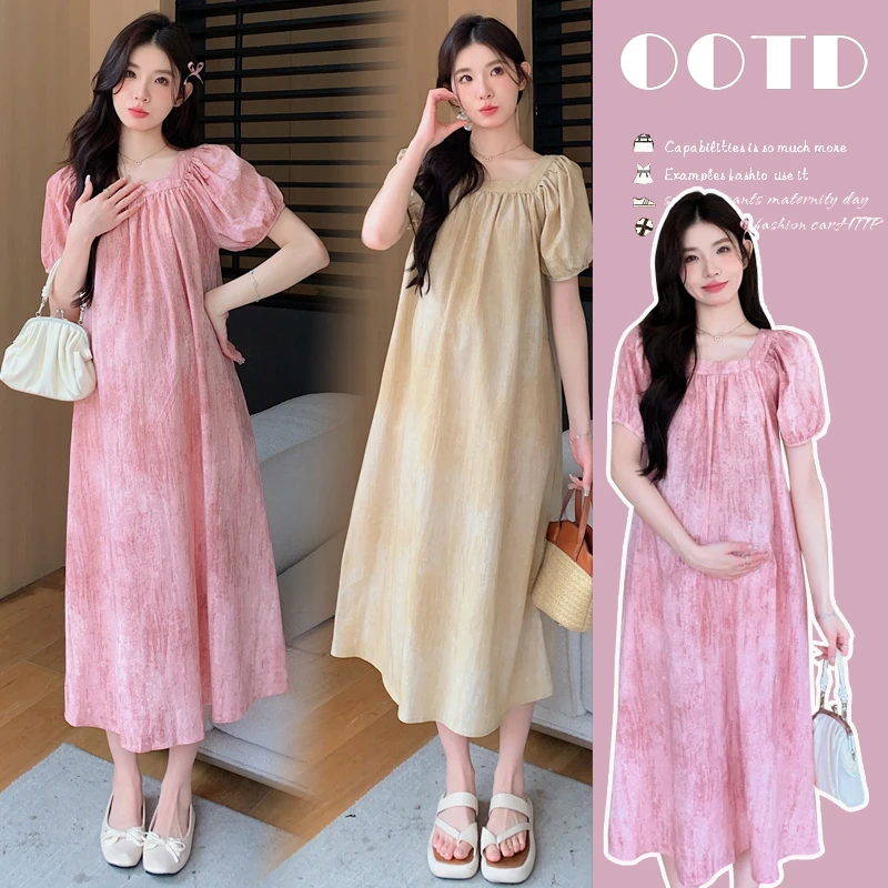 孕妇裙子2025夏季新款时尚工艺扎染渐变百搭高级感复古孕妇连衣裙