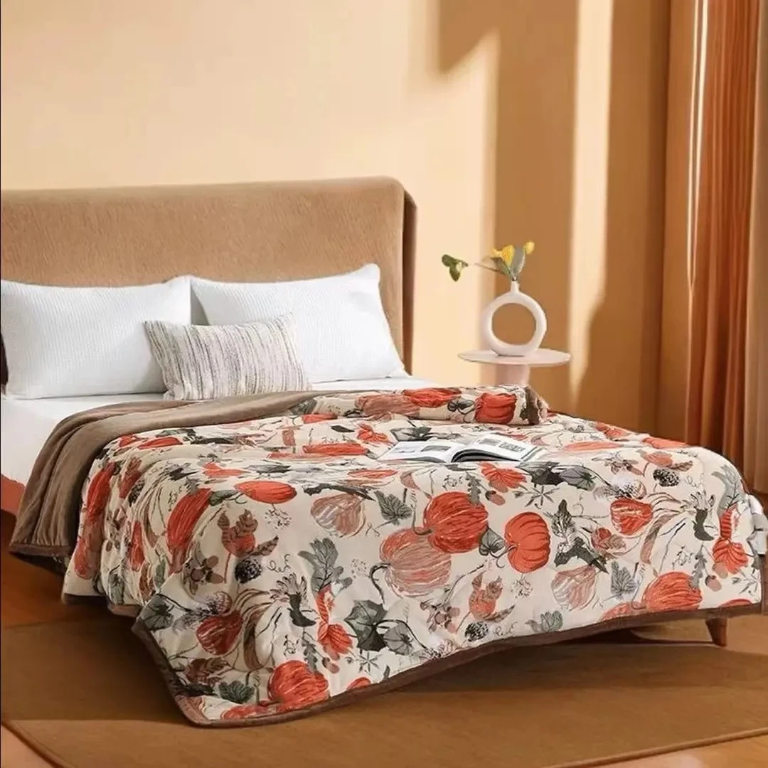 西柚子!200×230经典款南瓜秋冬加厚石墨烯三层夹棉保暖被子毛毯被